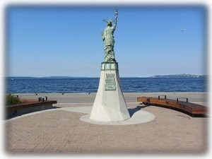 Mini Statue of Liberty represents early settlers calling the area New York