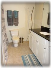 Newly remodeled bathroom.  Plenty of space and granite counters